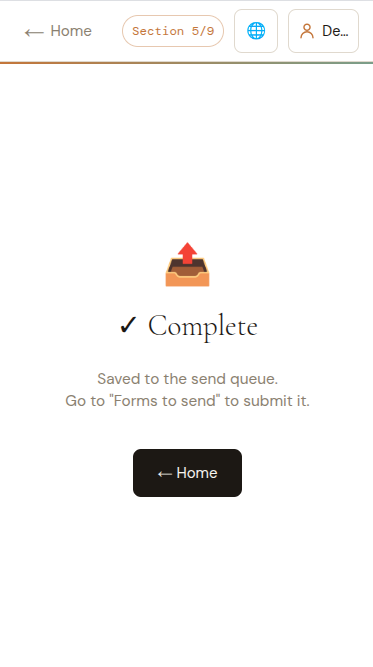 VIM app completed form screen