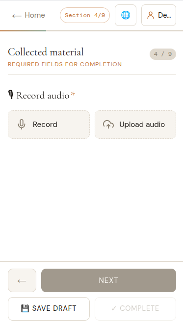 VIM app media recording screen